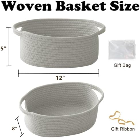 Woven Rope Basket - Baby Gift Basket with Bag & Ribbon, Grey - Image 2