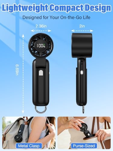 AI Handheld Fan Turbo, 100-Speed Portable Fan Rechargeable, Mini Fan with 12800 RPM Strong Airflow, Foldable 4-in-1 Personal Fan for Travel, Camping, Beach & Office, USB-C & Lightweight & Quiet - Image 6