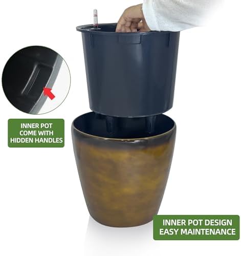 Dexceder 18x17 Self Watering Planter with Wheels (Yellow Brown Gradient) - Image 4