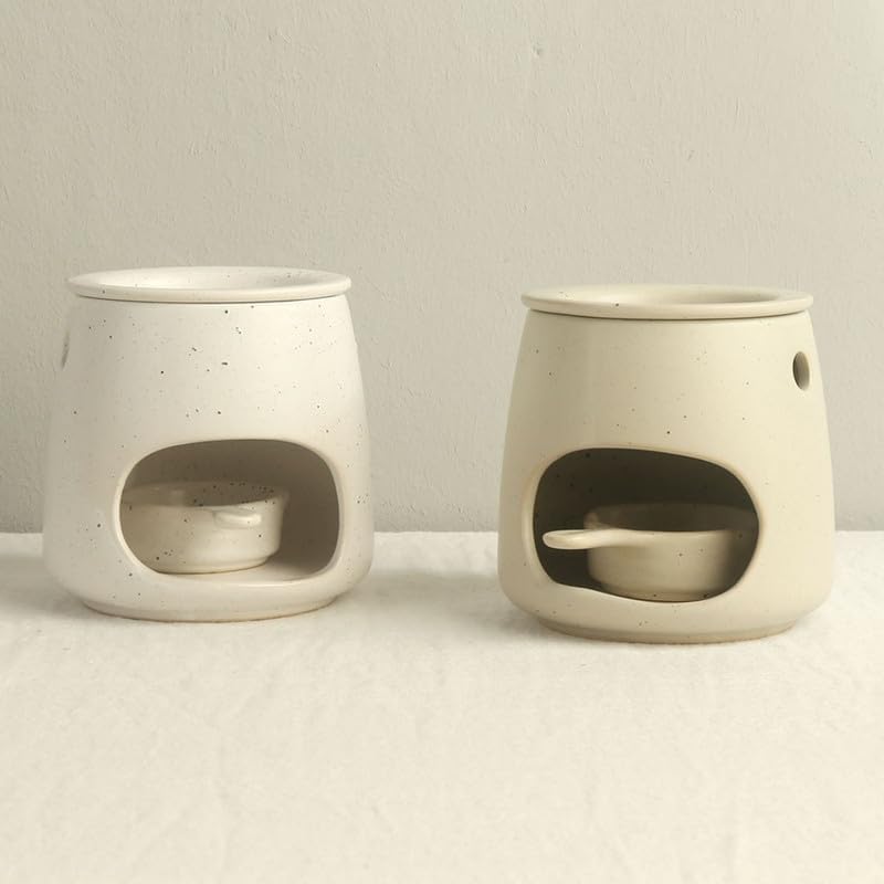 Matte Beige Ceramic Wax Melt Warmer with Speckled Finish, Tealight Candle Oil Burner for Essential Oils & Wax Melts, Minimalist Aromatherapy Diffuser for Bedroom Modern Home Decor (Grey) - Image 7