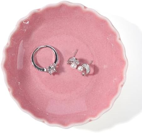 HOME SMILE Ceramic Jewelry Ring Dish Pastel Pink Ruffled|Trinket Tray for Rings, Earrings, Necklaces|Gifts for Women|Vanity Organizer & Bathroom Decor - Image 2
