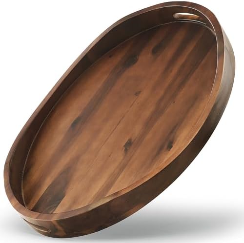 TIDITA Acacia Oval Wooden Serving Tray with Handle, 16.5"x13", Walnut Color by TIDITA