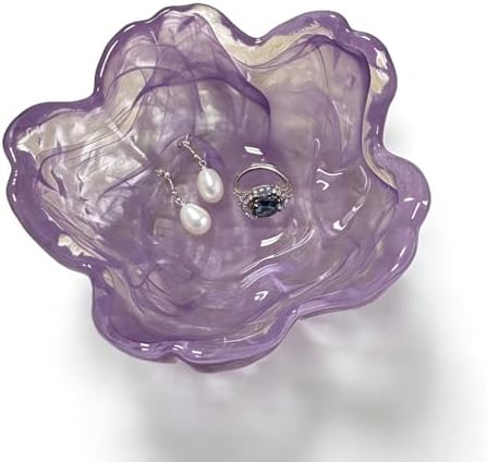 Flower Ring Dish Jewelry Tray, Glass Jewelry Dish Tray, Aesthetic Room Decor Small Trinket Dish, Nightstand Ring Holder Dish, Bathroom Jewelry Plate Bowl for Earrings (Watercolor Violet Purple) by BESSKON