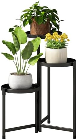 Plant Stand indoor outdoor-3 Tier black Tall Metal Flower Pot Holder 9in Wide Potted Display Rack - Heavy Duty Corner Plant Shelf for Patio Garden Balcony Living Bedroom Room by Atpddpey