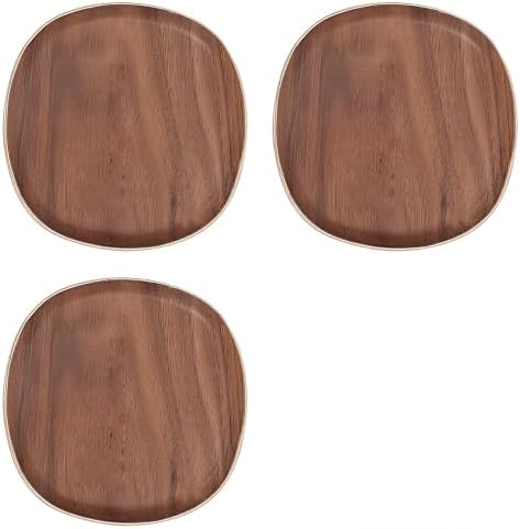 Set of 3 Wooden Tea Saucer Coaster Saucer Tray for Tea, Coffee, Natural Wood Grain Natural Wood for Guests, Stores, Offices, 4.7 x 4.7 inches (12 x 12 cm) (Walnut) by Unknown