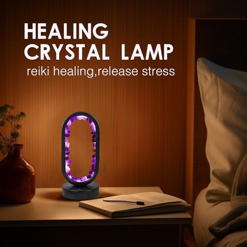 Runyangshi Crystal Lamp Amethyst Raw Stone Ellipse Night Lamp Natural Healing Crystal Night Light Table Lamp Base USB Port 3 Colours Mode for Bedroom Bedside Lamp Office Home Decor Gift - Image 5