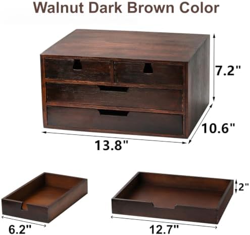 DEAYOU Bamboo Desk Organizer, 100% Natural Bamboo Desktop Drawer Organizer, Dark Brown Tabletop Storage Cabinet Organization Box with 4 Drawer for Makeup, Letter, Home, 3 Layer, Fully Assemble - Image 3