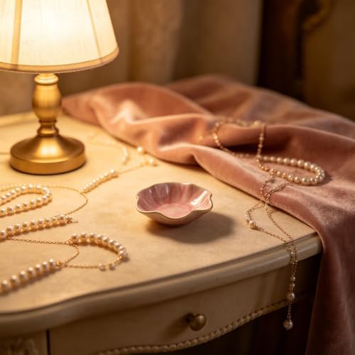 Ceramic Trinket Tray, Petal Shaped Catchall for Vanity, Nightstand or Desk, Small Organizer for Jewelry and Tiny Essentials Ceramic Trinket Tray Jewelry Vanity Catchall Tabletop Organizer Nightstand - Image 6