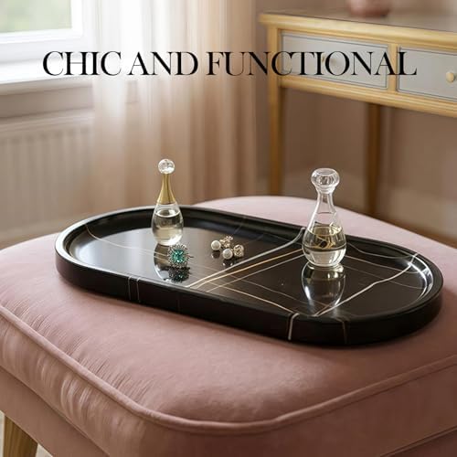 Koville Natural Black Marble Tray, 12"x6" Decorative Tray for Countertop, Catchall for Perfume, Candles, Jewelry Dish - Image 6