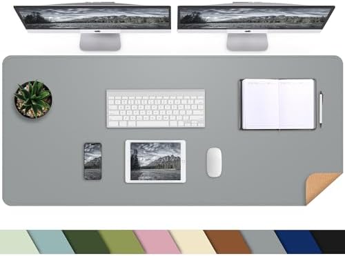 AFIING Cork Desk Mat 47" x 23.6", Dual-Sided Natural Cork & PU Leather Desk Pad, Non-Slip Waterproof Large Mouse Pad for Office, Home & Gaming (Light Grey) by AFIING