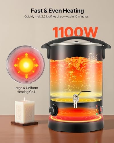 VEVOR 20Lbs Wax Melter for Candle Making, Fast and Even Heating, with Easy Pour Spout and Temperature Control, Hourglass Base for Non-Stick Smooth Flow, Wax Melting Pot for Making Candles Soaps - Image 3
