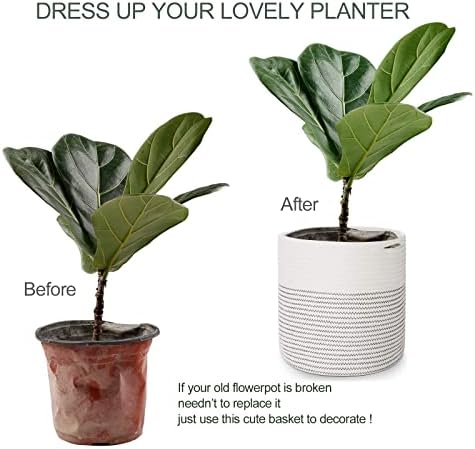 Woven Cotton Rope Plant Basket for 11 12" Flower Pot White - Image 4