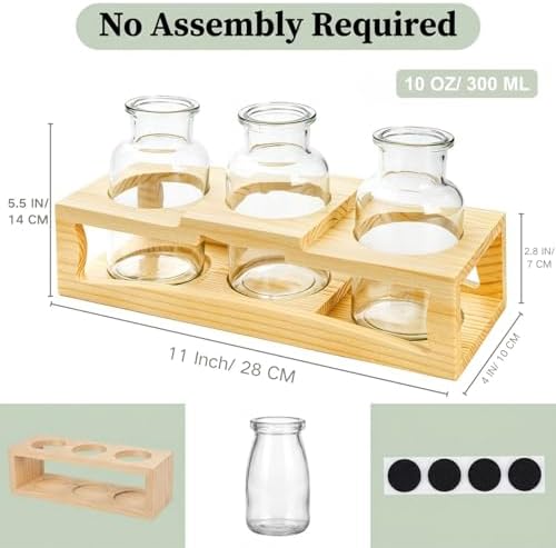 Eorbow Plant Propagation Station, Desktop Plant Terrarium with Wood Stand, Retro Propagation Vases Glass Planters for Indoor, Hydroponic Plant Propagating Jars for Home Office Decor, Plant Lover Gifts - Image 2