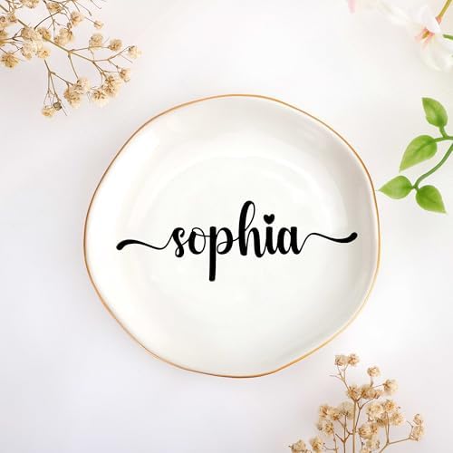 JoycuFF Sophia Personalized Name Ceramic Jewelry Tray, Mothers Day Christmas Anniversary Engagement Birthday Gifts for Women Couples, Trinket Dish for Rings Earrings Necklaces Bracelets Keys by Joycuff
