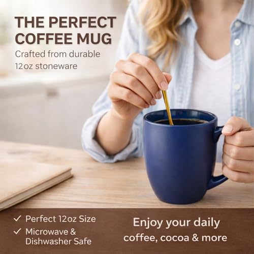 AmorArc 12oz Coffee Mugs Set of 6, Ceramic Coffee Cups Set-Matte Blue - Image 5