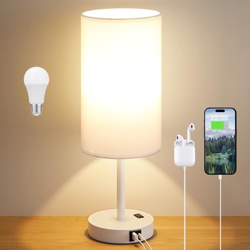 Dicoool 17.4" Bedside Lamp for Bedroom - Dimmable Touch, USB A+C, AC Outlet by DicooolDirect