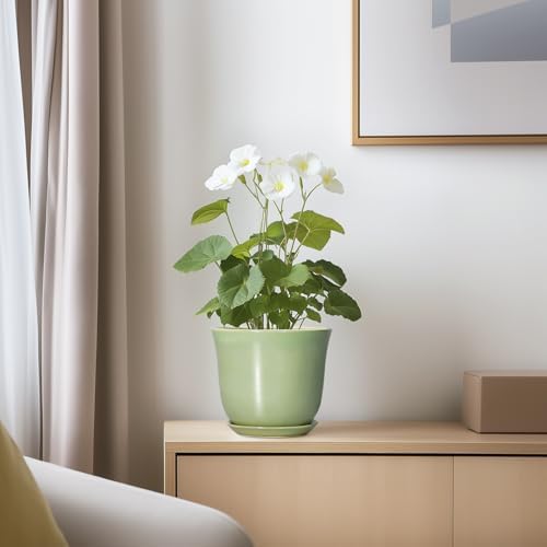5.6 Inch Plant Pot - Ceramic Pots for Plants Indoor Outdoor, Round Orchid Succulent Pot with Drainage Hole and Saucer, Modern Small Planter, Home Room Window Decor, Plants Lover Gift, Green - Image 6