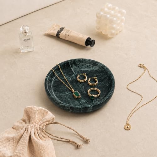 Small Natural Marble Jewelry Tray Key Plate Holder Dish Trinket Decor Catch All Bowl for Ring Earring Stone Gift for Women Daugther,Verde Alpi Green,5.5" - Image 4