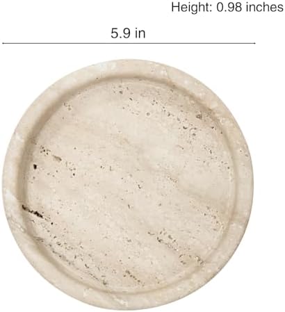 Travertine Tray, Small Ceramic Vanity Tray for Bathroom Counter Decor, Round Marble Decorative Trays for Coffee Table (Beige, Small Size) - Image 6