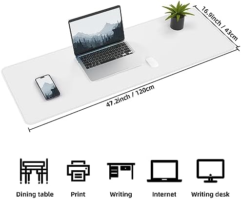 AFIING Leather Desk Pad Protector, Large Desk Mat with Natural Cork & PU Leather, Mouse Pad, Non-Slip, Waterproof Desk Writing Pad for Office and Home (White) - Image 2