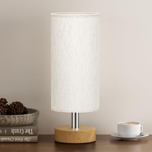 Table Lamp for Bedroom（Cream Shade - Wood Base, 11.6" Inline Control） - Image 5
