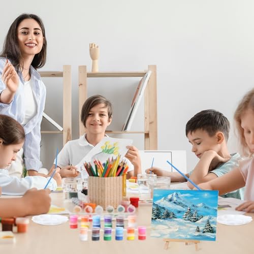 Qilery 24 Set 6 x 8 Inch Mini Canvas Boards and Easel for Painting, Acrylic Paint Strips, Palettes, Brushes, Canvases Painting Kits for Kids Adults Artists Beginners Oil Acrylic Painting Party Favors - Image 4