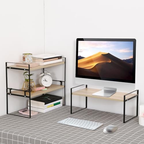 YGYQZ Desk Shelf Organizer for Top of Desk, 3-Tier Desktop Bookshelf, Black & Wood - Image 7
