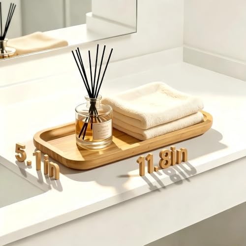 Bamboo Bathroom Tray for Bathroom,Vanity,Kitchen,Living Room | Versatile Staging for Candles, perfumes, and trinkets (11.4 x 5.1 x 0.8 in) - Image 4