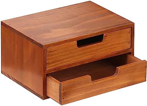Double Drawer Desktop Storage Organizer in a Modern Wood Design (9.8”x6.9”x 5.1”) 2-Drawer Stackable Drawer Unit - Wood Monitor Riser (1-Pack) by PrimoSupply