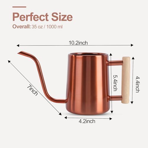 Watering Can Indoor Plants, 35 oz/1000 ml Metal Stainless Steel Watering Can Pot with Long Spout for Indoor House Plants Bonsai Outdoor Garden Flower Decorative (Copper) - Image 4