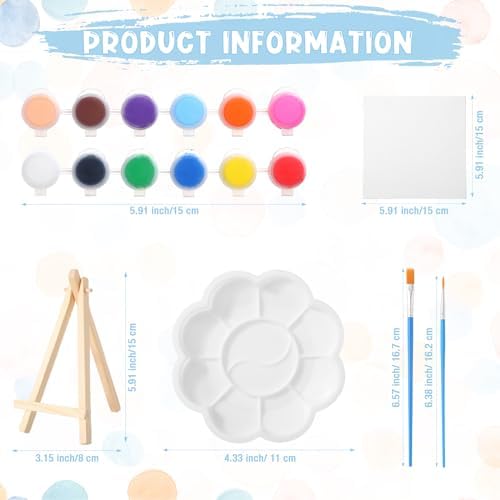 Qilery 12 Set Mini Canvas Painting Kit with Easel Paints, 6 x 6 Inch - Image 2