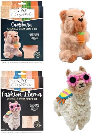 WeVeel Cozy Craftworks Capybara and Llama Chenille Stem Craft Kit Bundle for Teens & Adults – Mindful DIY Animal Craft, Tactile Pipe Cleaner Art Kit with QR Video Tutorials by WeVeel