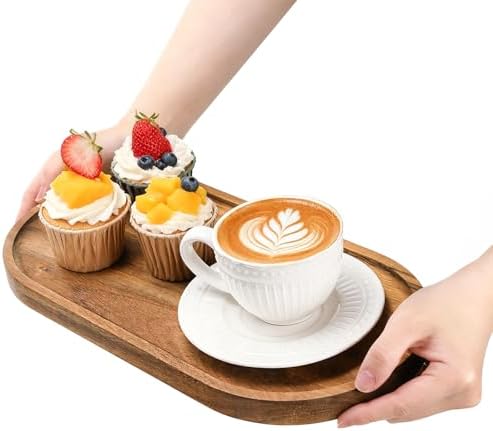Elsjoy Set of 2 Acacia Wood Serving Trays, Long Wooden Serving Platter Oval Charcuterie Board Set for Home Decor, Fruit, Cheese - Image 5