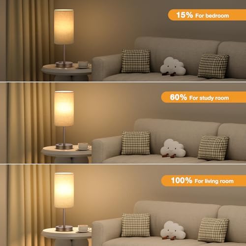 Fenmzee 17.4" Brown Lamp for Bedroom - Dimmable Touch, USB A+C, AC Outlet - Image 3