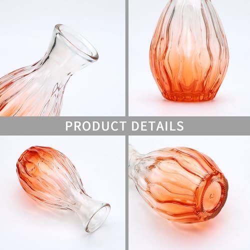Glass Bud Vases Set of 4, Small Orange Flower Vases for Wedding Centerpiece - Image 3