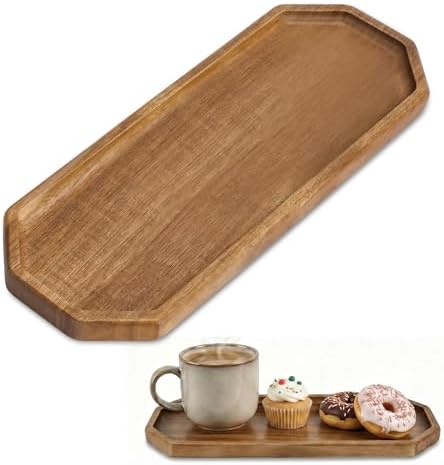 Small Wooden Tray | Acacia Wood Tray for Vanity, Bathroom Counter, Coffee Table & Toilet | Perfect for Jewelry, Remote, Perfumes & Catch All | Mini Charcuterie Board Serving Platter (Octagon) by Unknown