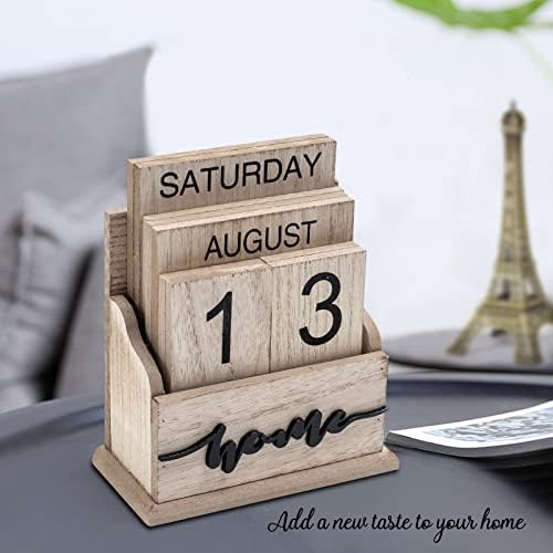 Notakia Perpetual Calendar Wooden Calendar Blocks Vintage Wood Block Calendar for Home Office Desk Accessories Week Month Date Display (Wood Color Home) - Image 3