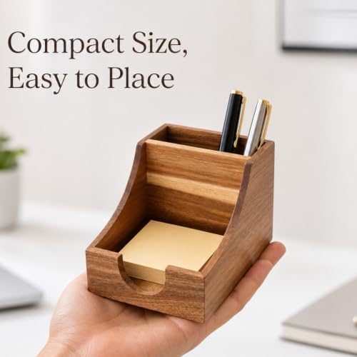 Acacia Wood Pen Pencil Holder 3x3 Inch Sticky Note Organizer - Image 6