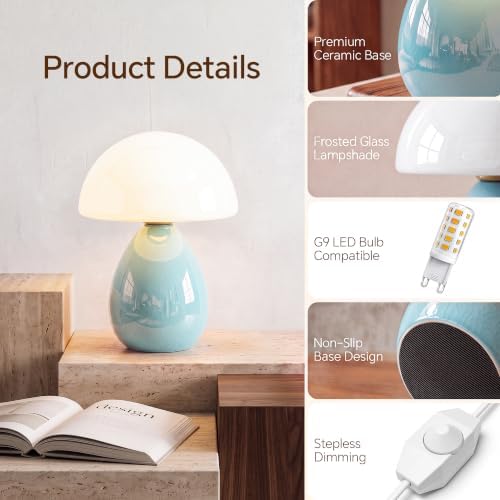 Dawnwake Mushroom Lamp Table Lamp for Bedroom-Small Desk Table Lamps,Blue - Image 5