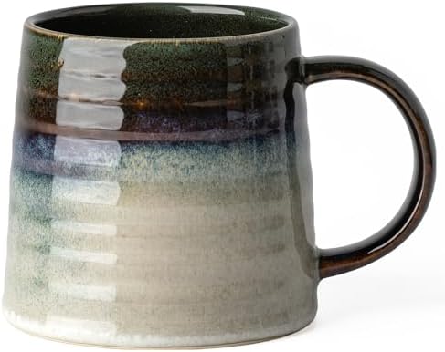 15.5oz Large Heavyweight Ceramic Mug, Reactive (Green-Black) by TaoTaojarvieCeramics