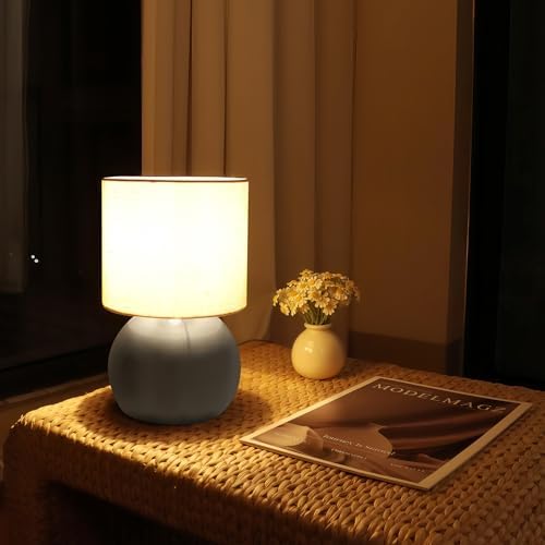 Modern Small Table Lamp Set of 2, Minimalist Nightstand Bedside Lamps with One-Button Inline Switch, 6.2×6.2×10.4 Inch Desk Light for Bedroom, Living Room,Including Light Bulb（Grey） - Image 5