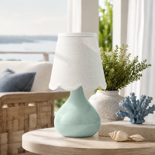 14" Cordless Table Lamp, Rechargeable Ceramic Bedside Lamp with Magnetic LED Bulb, Stepless Dimmable & 3 Colors, Battery Operated Aesthetic Lamp for Bedroom, Living Room, Patio (Green) by Lampworks
