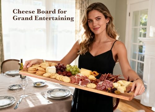 Large Charcuterie Board – Featuring Built-In Side Handles, 32" Acacia Wood Serving Board for Cheese, Meat & Appetizers – Extra Long Kitchen Platter for Gatherings, BBQ & Home Decor - Image 2