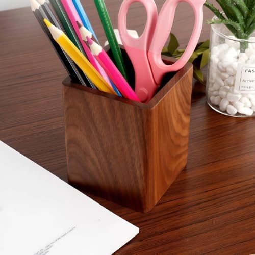 Walnut Pencil Holder Wood Pen Holder For Desk Pen Cup Organizer Ofiice Pencil Stand Simple(Black walnut) - Image 5