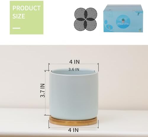 4 Inch Planters with Drainage Hole and Saucer, Small Ceramic Cylinder Plant Pot with Trays for Succulent, Aloe, Cactus & Herbs, Morandi Colors, Set of 4 - Image 2