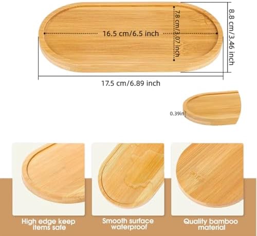 Bamboo Tray 2-Pack - Bathroom Tray for Bathroom, Bamboo Vanity Tray, Natural Wood Vanity Decor (6.88" x 3.46") - Image 2