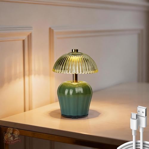 MJ PREMIER Rechargeable Table Lamp, Small Cordless Lamp with Timer, Green by MJPREMIER