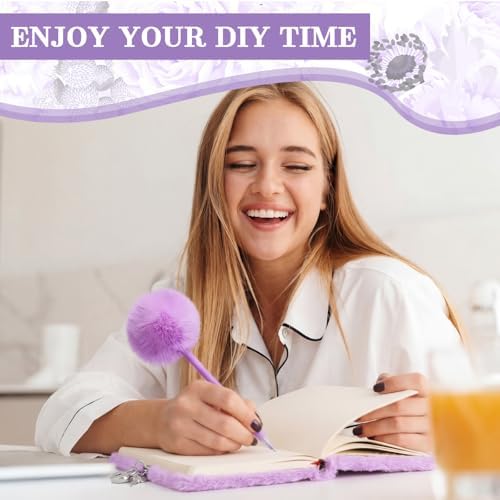 Janlaugh DIY Journal Diary with Lock Pack Scrapbook Kit, Purple, Plush - Image 5