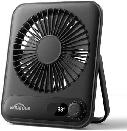 WHATOOK Small Desk Fan Personal Fans: 5000mah 25 Hours Battery Office Quiet Mini Desktop Fan Portable Rechargeable Travel Essentials (Black, 5000 mAh) by FashionCaring-MakeitYours