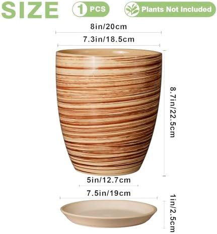8 Inch Plant Pot, Ceramic Planter with Drainage Hole and Saucer Large Flower Pot for Home Patio Garden Office, Yellow - Image 3